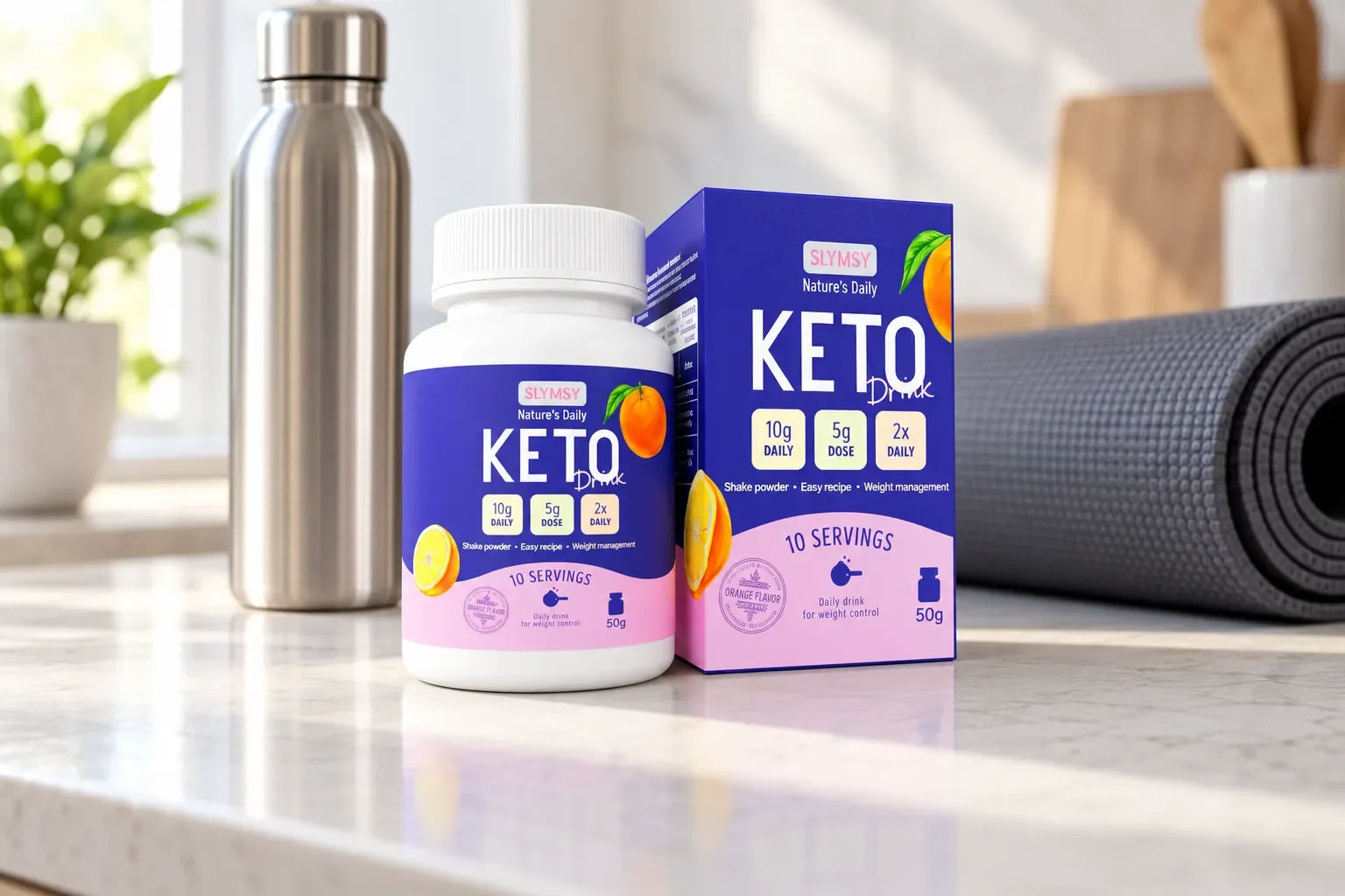 Slymsy Keto Drink — el envase en el día a día